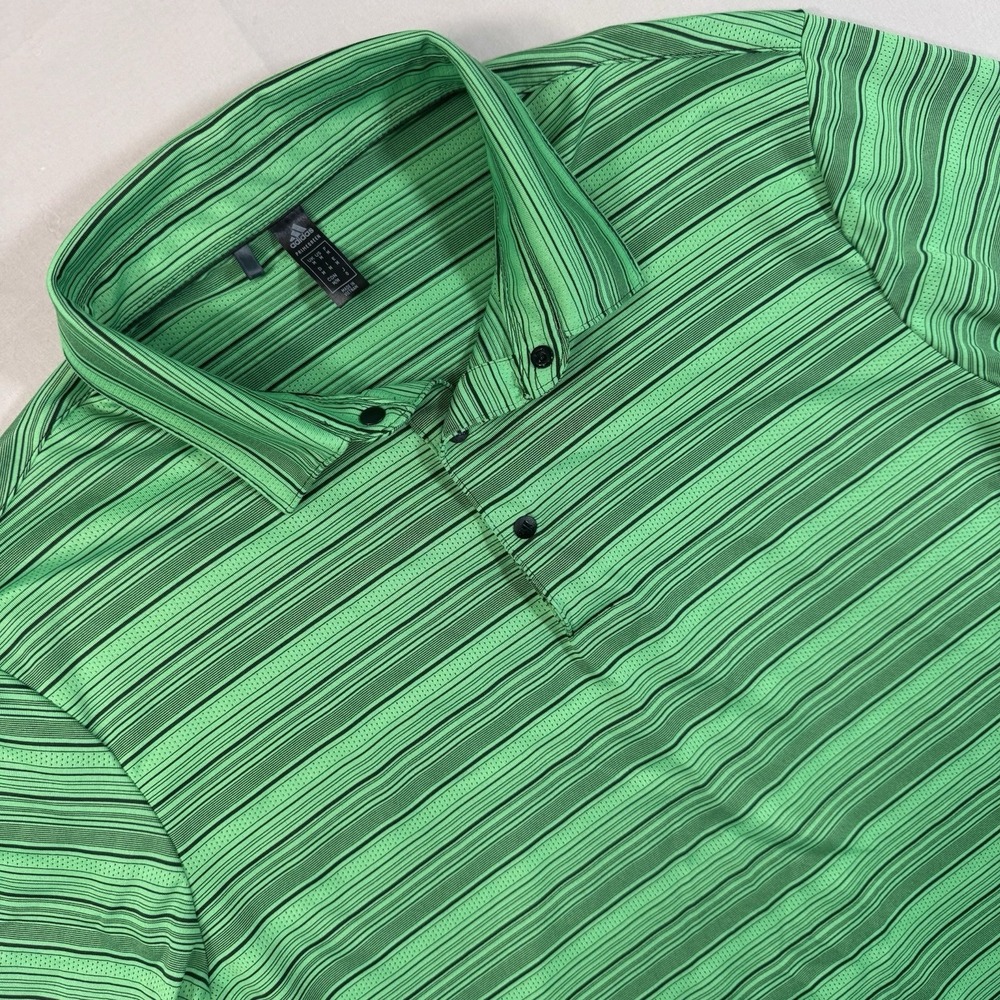 Adidas Primegreen Golf Polo Shirt Men Medium Green Striped Performance Athletic